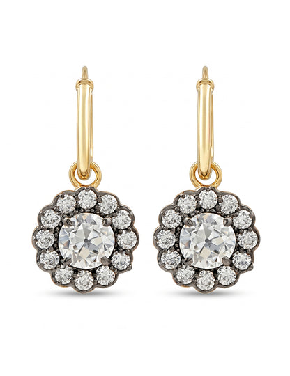 Georgian Style OEC Round Cut Floral Hoop Dangle Earrings Earrings