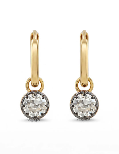 Georgian Style OEC Round Diamond Hoop Earrings Earrings