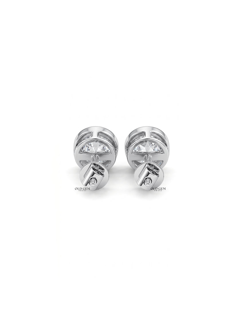 Bezel Set Old European Round Diamond Stud Earring Earrings