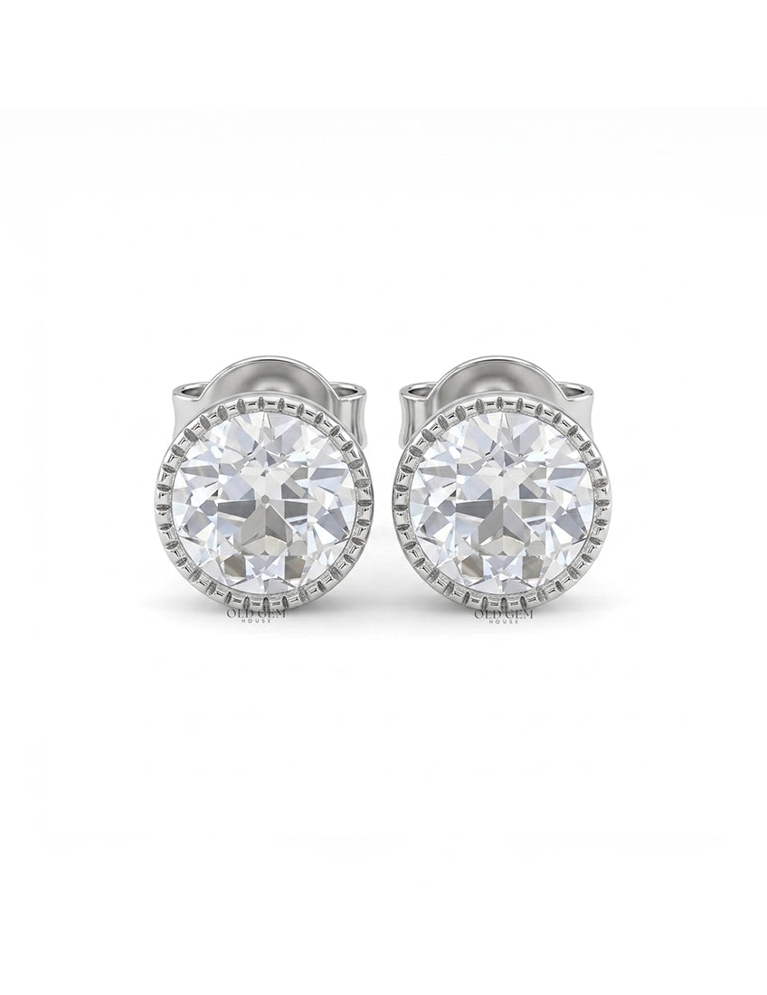 Old European Round Cut Milgrain Stud Earrings Earrings