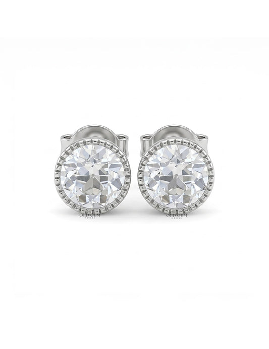 Old European Round Cut Milgrain Stud Earrings Earrings