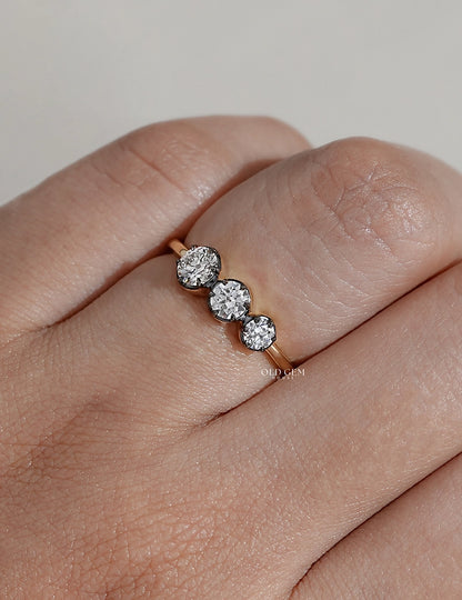 Old European Round Cut Three Stone Engagement Ring Engagement Ring