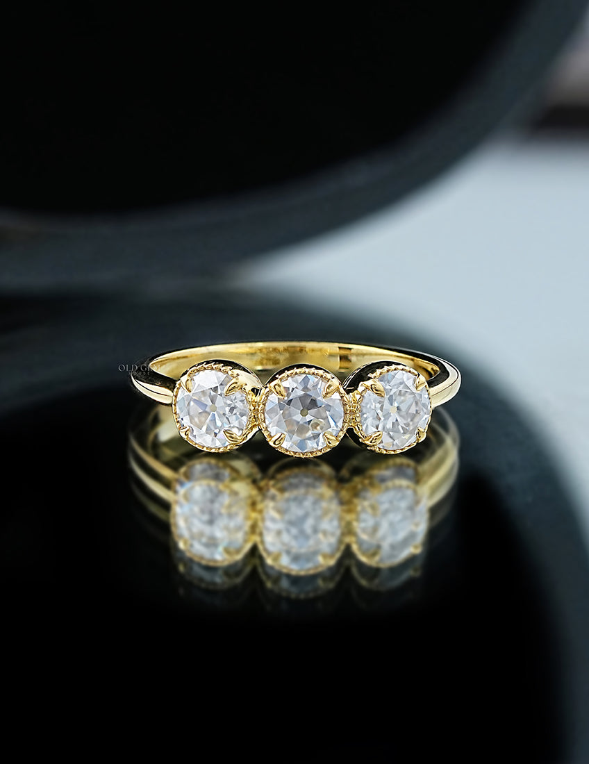 Georgian Old European Cut Round Milgrain Set Trilogy Ring Engagement Ring