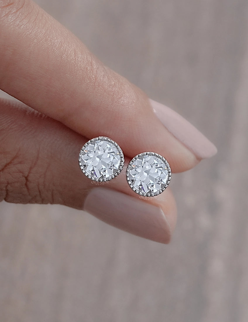 Old European Round Cut Milgrain Stud Earrings Earrings