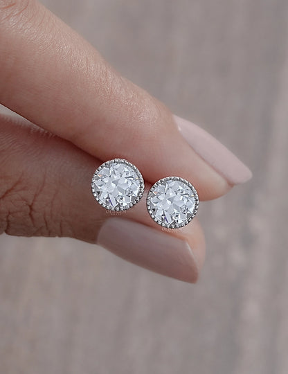 Old European Round Cut Milgrain Stud Earrings Earrings