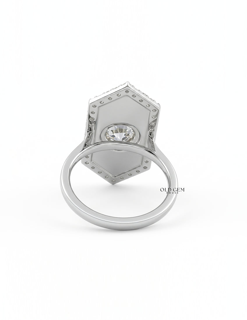 Victorian Style Old European Cut Black Enamel Halo Ring Engagement Ring