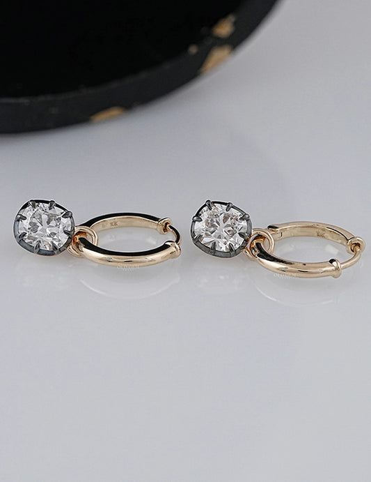 Old Mine Cushion Black Coated Hoop Earrings