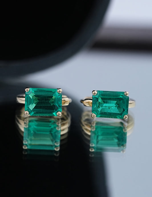 Green Emerald Huggie Hoops