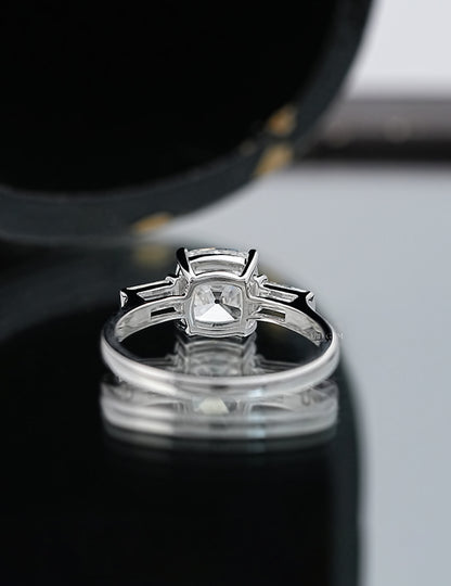 Old Mine Cushion Lab Diamond Trilogy Ring