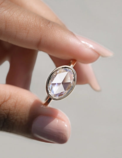 3 CT Soft Faceted Oval Solo Diamond Border Set Ring Engagement Ring
