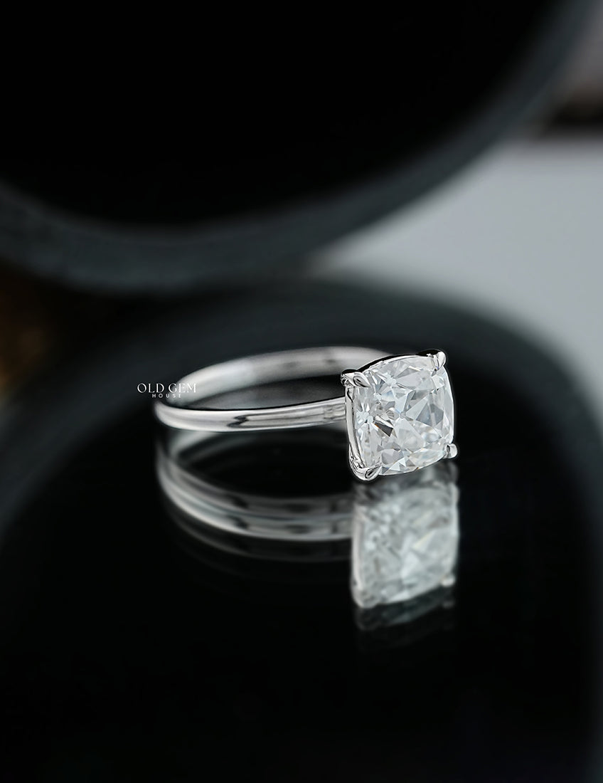 Old Mine Square Cushion Cut Solitaire Ring