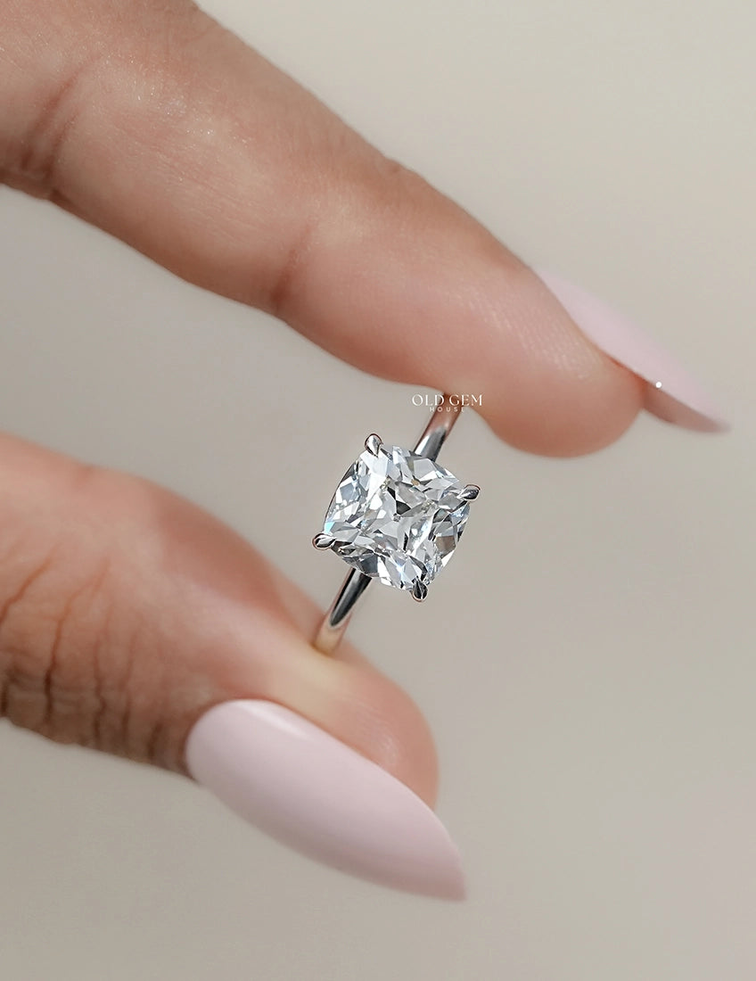Old Mine Square Cushion Cut Solitaire Ring