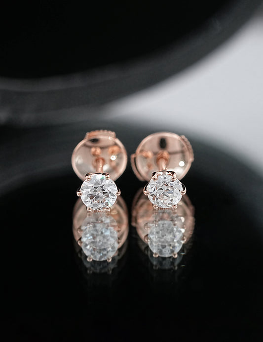 Old European Round Cut Stud Earrings
