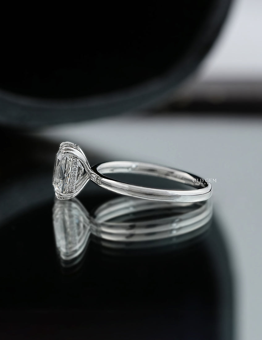Old Mine Cushion Cut Lab Grown Diamond Hidden Halo Ring