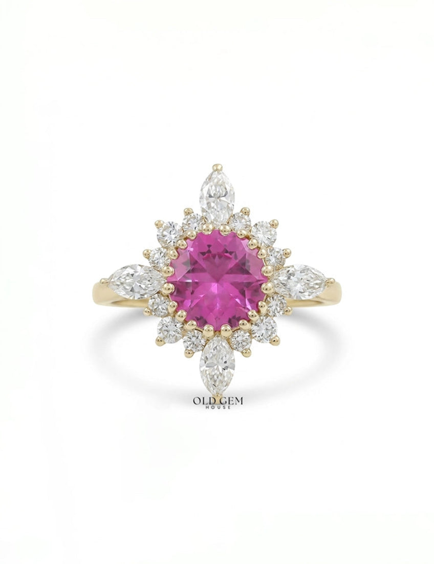 Vintage Victorian Pink Sapphire Halo Engagement Ring Engagement Ring