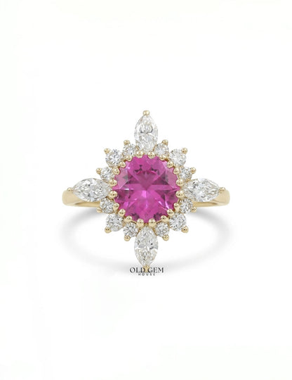 Vintage Victorian Pink Sapphire Halo Engagement Ring Engagement Ring