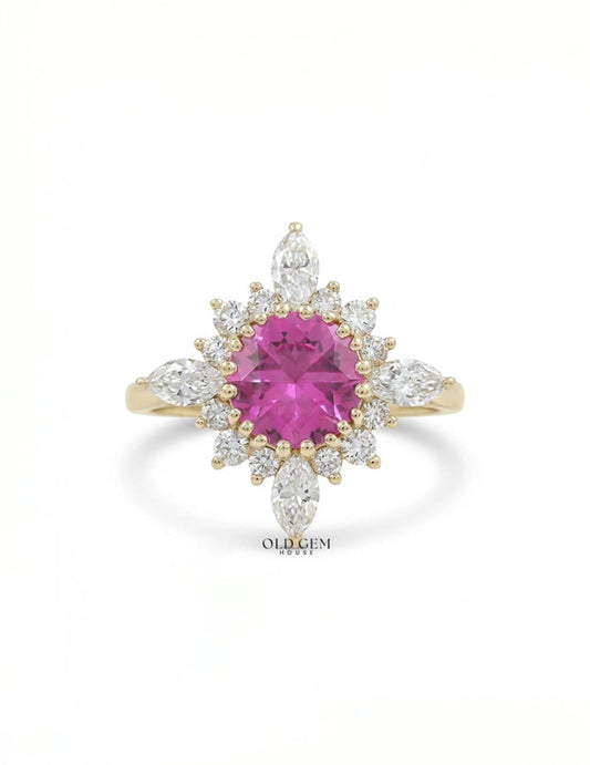 Vintage Victorian Pink Sapphire Halo Engagement Ring Engagement Ring