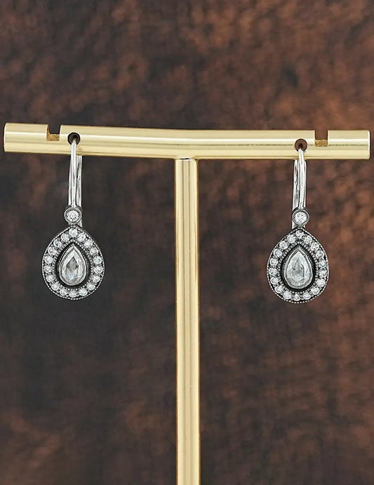 Rose Cut Pear Lab Diamond Halo Drop Earrings