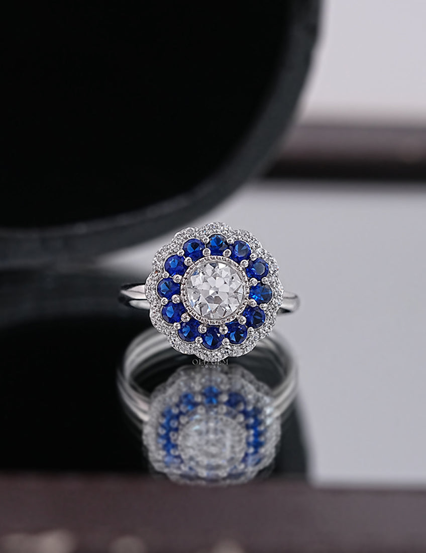 Old European Round Double Halo Ring