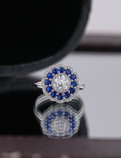 Old European Round Double Halo Ring