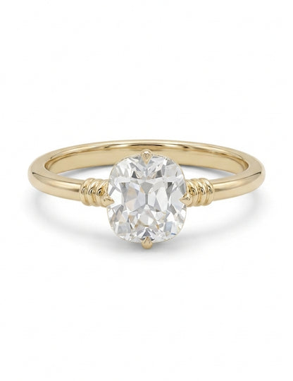Mid Century Old Mine Cushion Diamond Solitaire Ring Engagement Ring