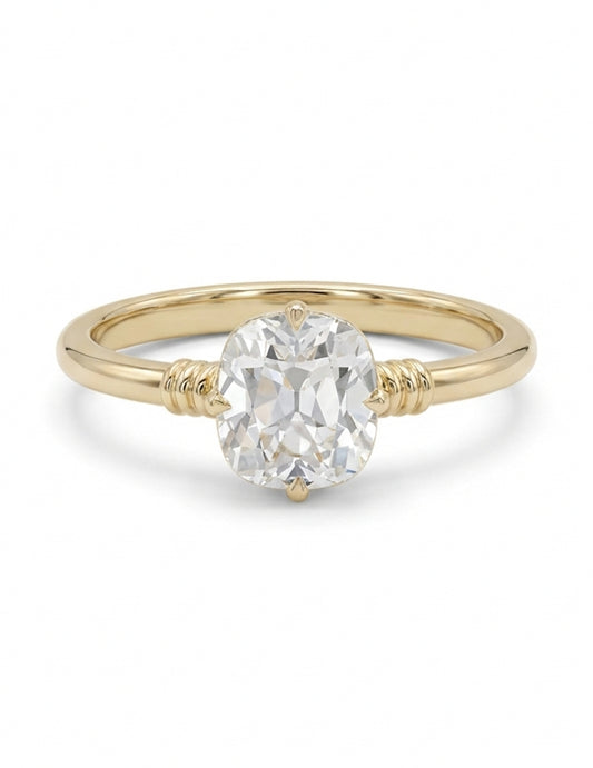 Mid Century Old Mine Cushion Diamond Solitaire Ring Engagement Ring