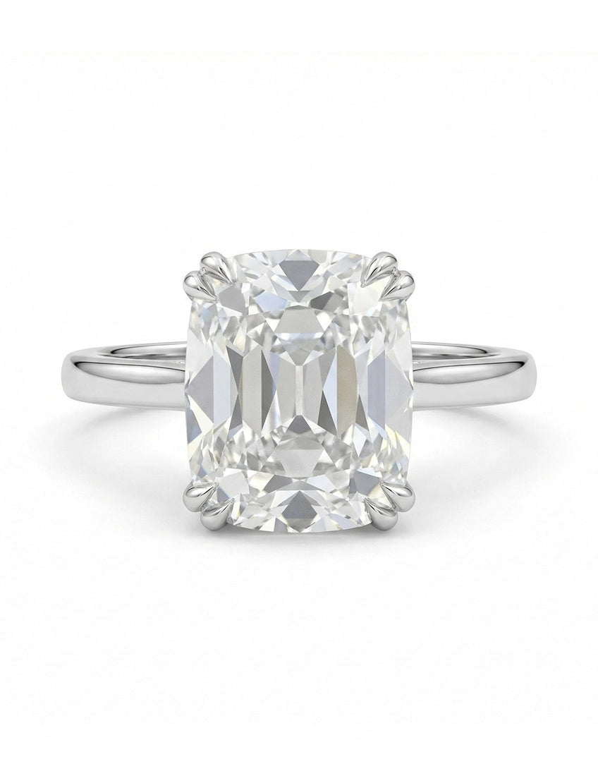 Mid Century Old Mine Cushion Lab Diamond Solitaire Ring Engagement Ring