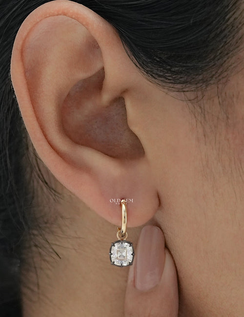 Old Mine Cushion Black Coated Hoop Earrings