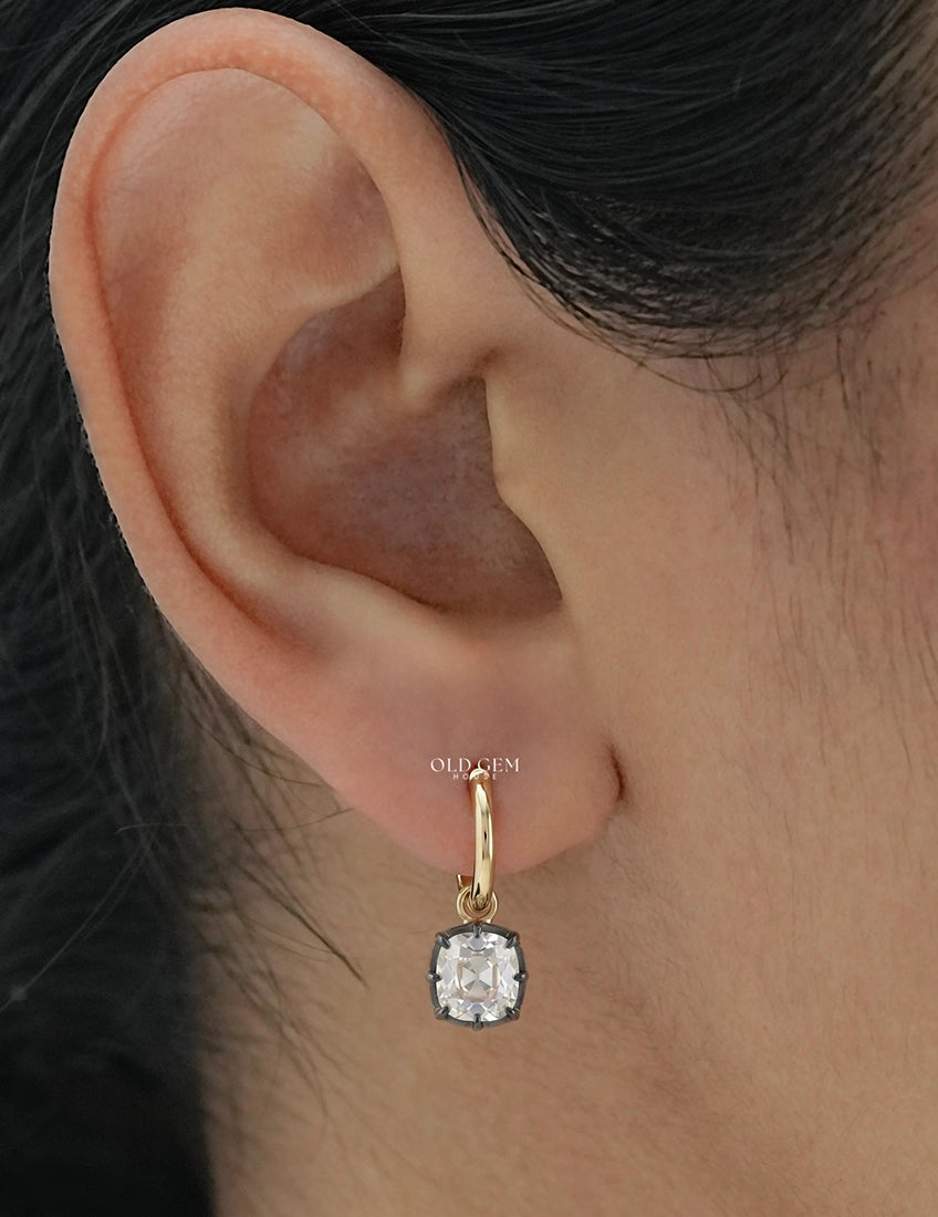 Old Mine Cushion Black Coated Hoop Earrings Earrings