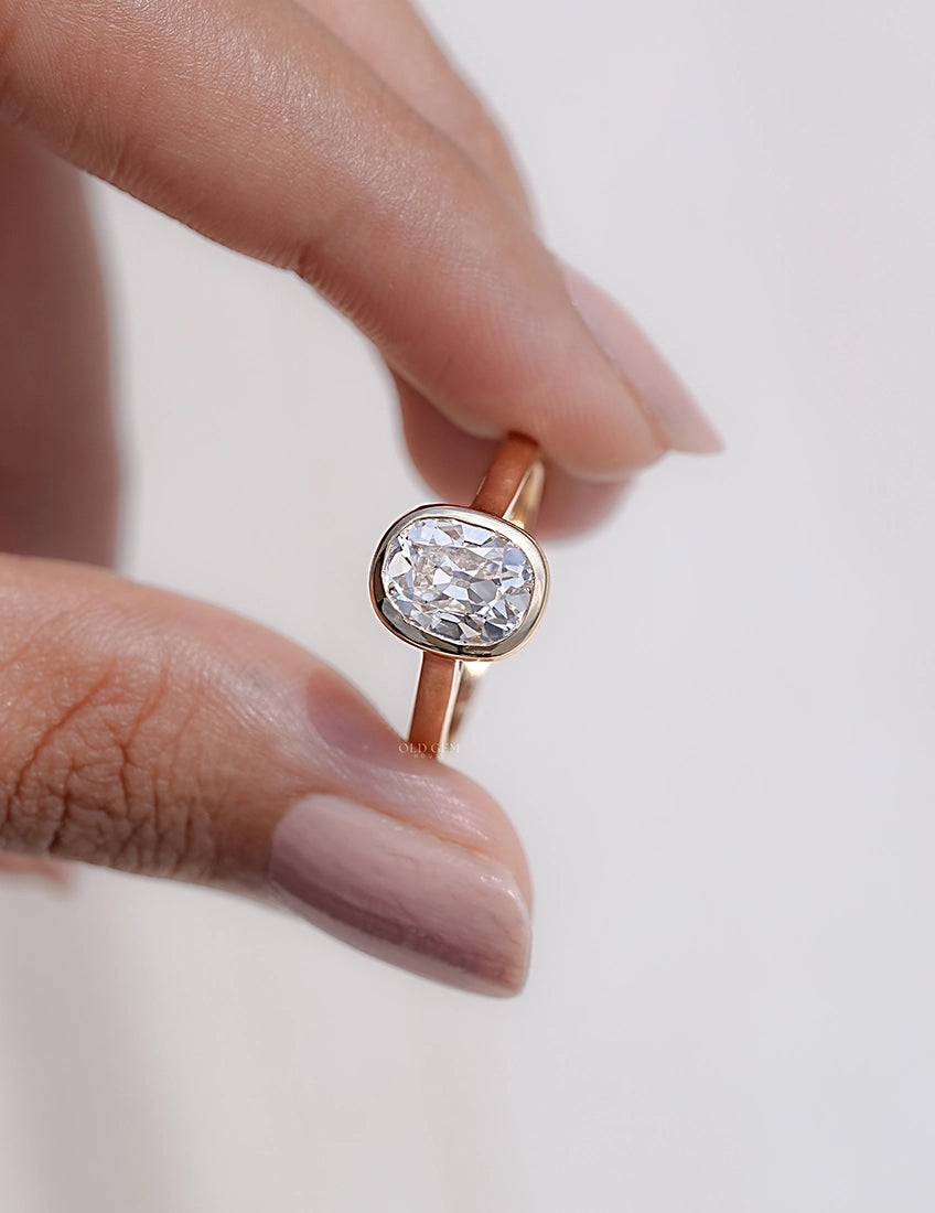 Georgian Bezel Set Old Mine Cushion Diamond Solitaire Ring Engagement Ring
