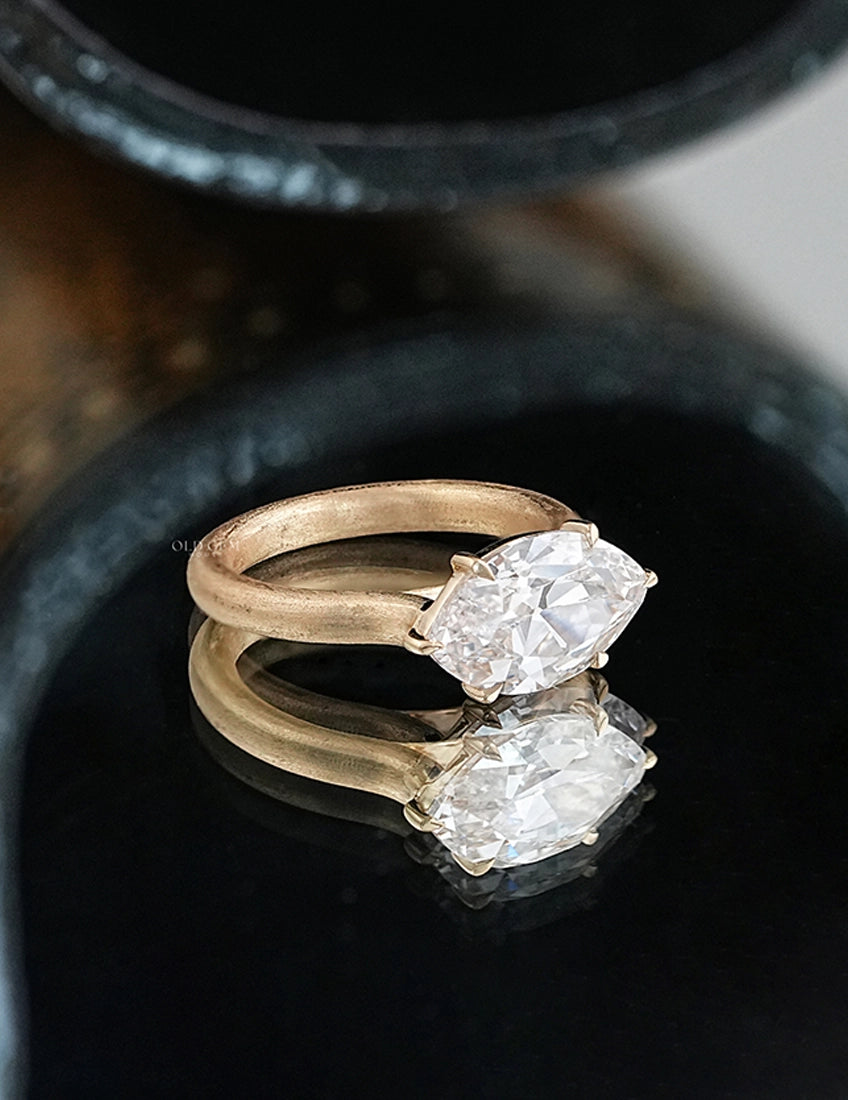 East West Old Mine Moval Lab Engagement Ring - Georgian Era Engagement Ring