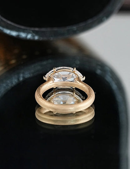 East West Old Mine Moval Lab Engagement Ring - Georgian Era Engagement Ring