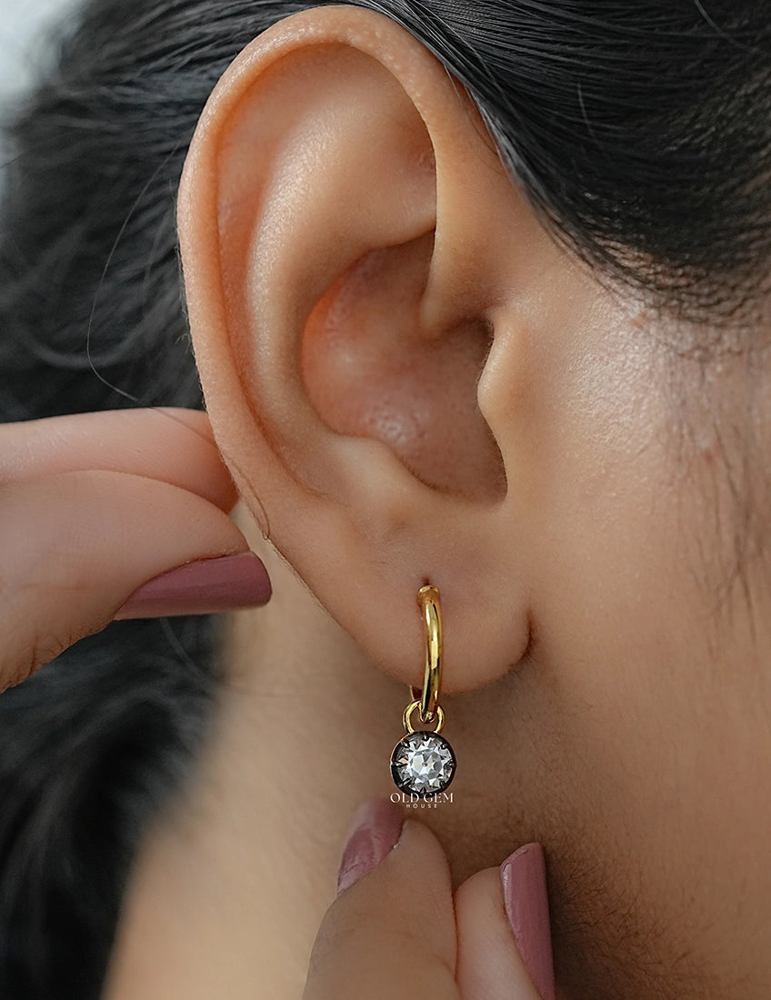 Georgian Style OEC Round Diamond Hoop Earrings Earrings