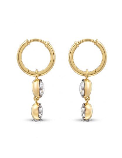 Edwardian OEC Round And Pear Cut Dangle Hoop Earrings Earrings