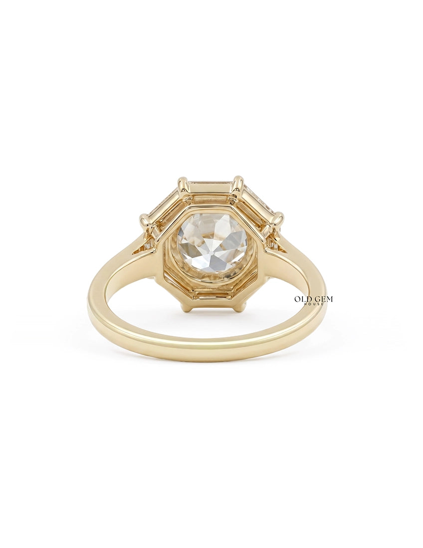Mid Century Old European Round Cut Lab Diamond Halo Ring Engagement Ring