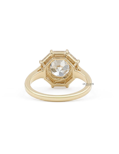 Mid Century Old European Round Cut Lab Diamond Halo Ring Engagement Ring