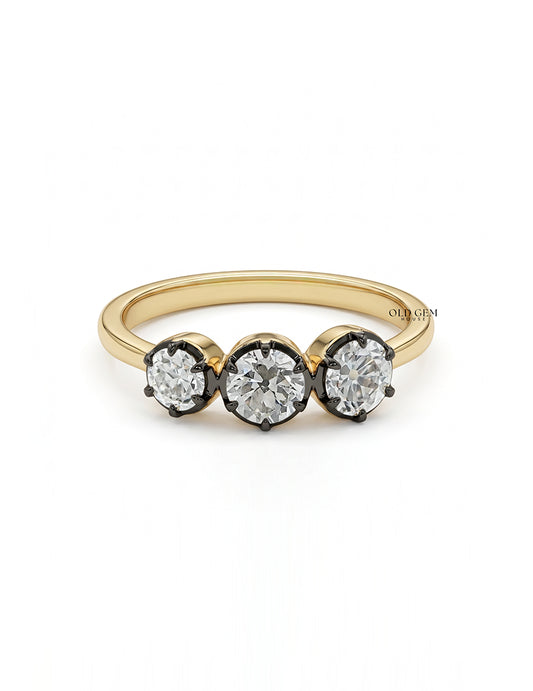 Old European Round Cut Three Stone Engagement Ring Engagement Ring