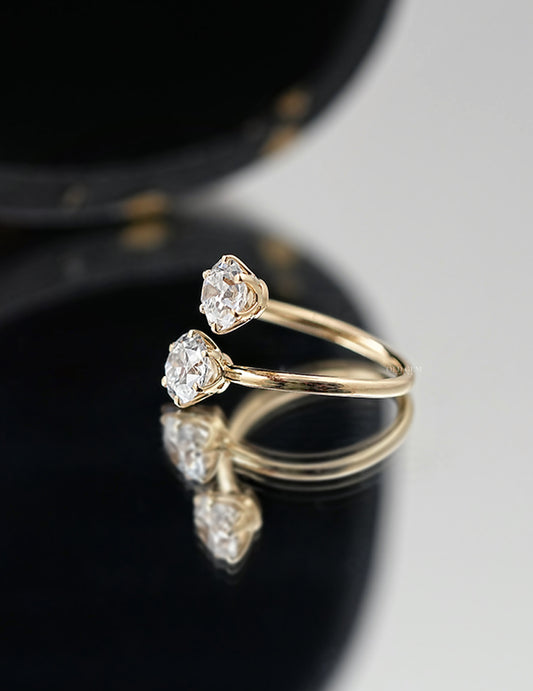 Old European Round Cut Bypass Toi Et Moi Ring-Art Deco Engagement Ring