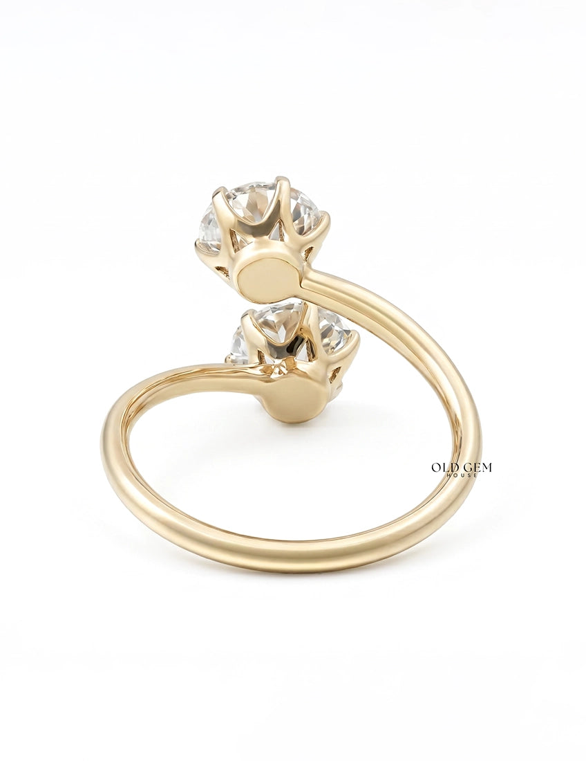 Old European Round Cut Bypass Toi Et Moi Ring-Art Deco Engagement Ring