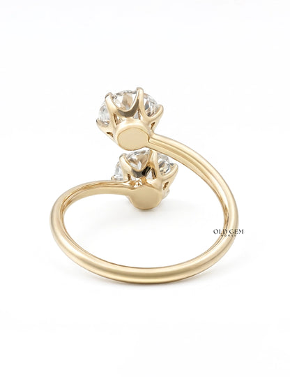 Old European Round Cut Bypass Toi Et Moi Ring-Art Deco Engagement Ring