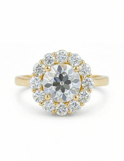 Edwardian Inspired Old European Cut Round Diamond Halo Ring Engagement Ring