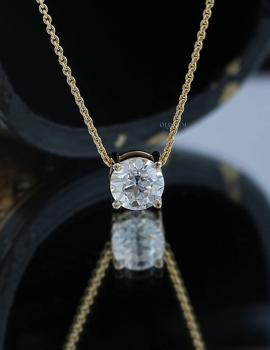 Old European Round Cut Diamond Solitaire Pendant Necklaces
