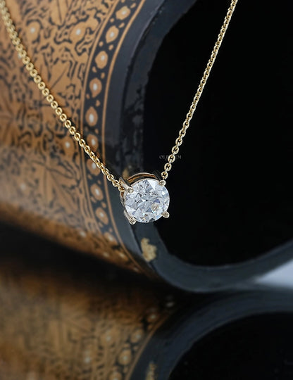 Old European Round Cut Diamond Solitaire Pendant Necklaces