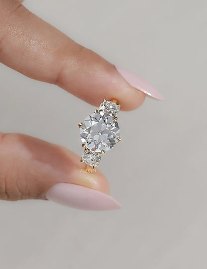 1900s Victorian OEC Round Cut Lab Diamond Three Stone Ring Engagement Ring