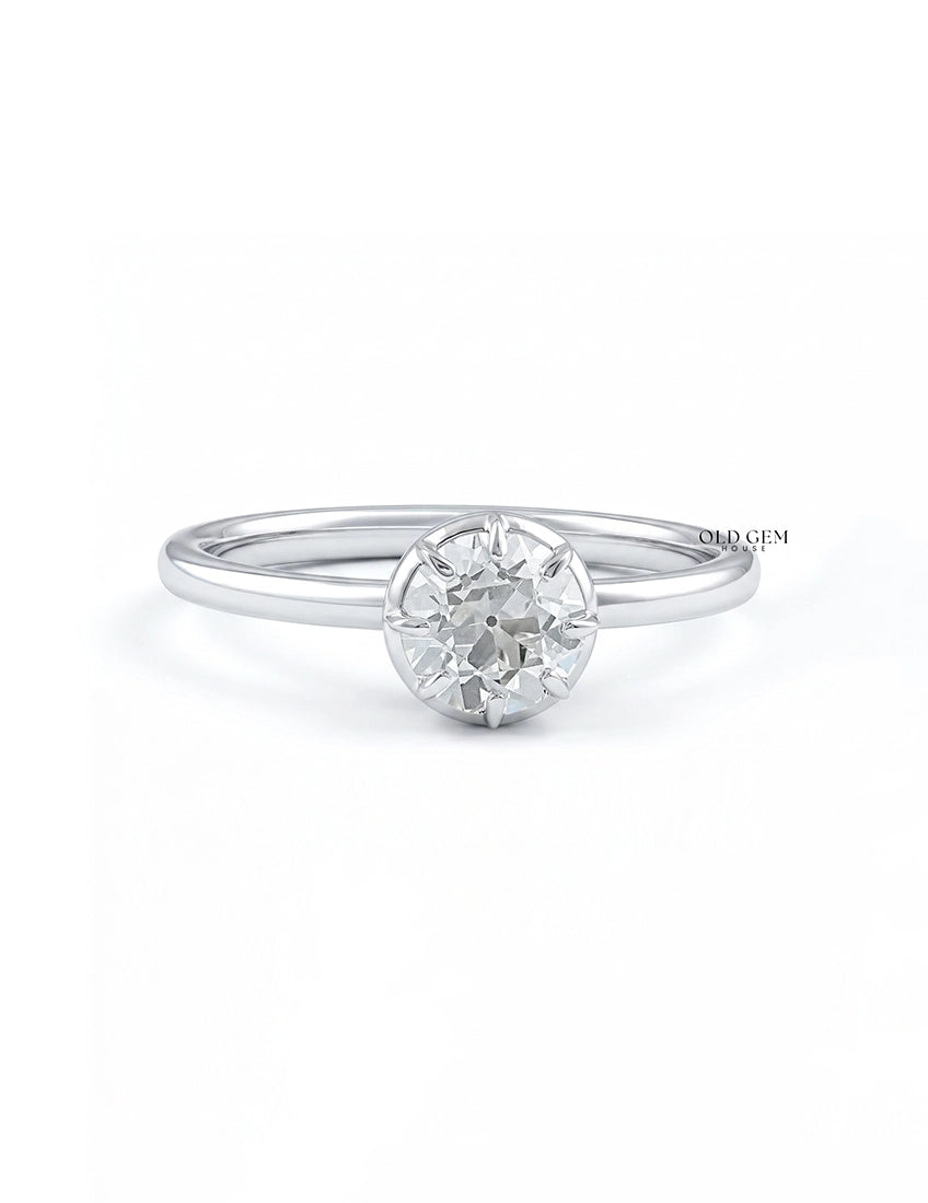Mid Century Old European Cut Round Diamond Solitaire Ring Engagement Ring
