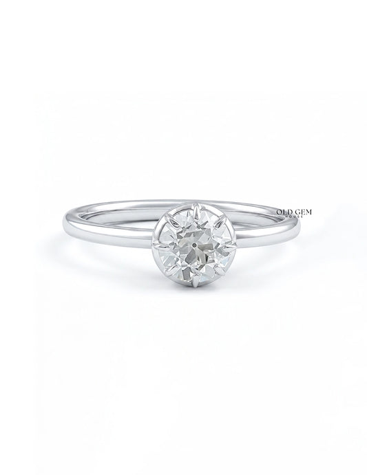 Mid Century Old European Cut Round Diamond Solitaire Ring Engagement Ring