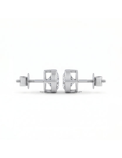 Bezel Set Old European Round Diamond Stud Earring Earrings