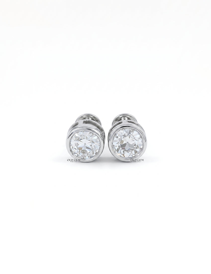 Bezel Set Old European Round Diamond Stud Earring Earrings