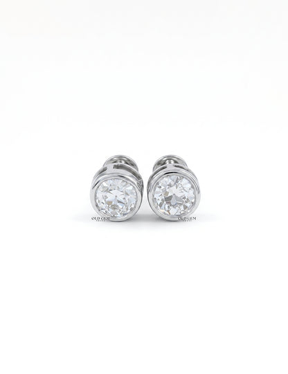 Bezel Set Old European Round Diamond Stud Earring Earrings