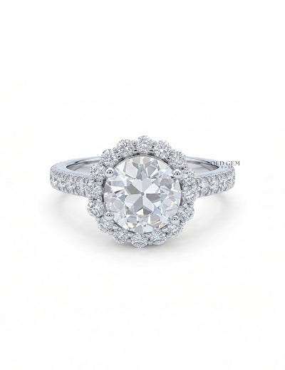 Old European Round Lab Diamond Halo Accent Ring - Mid Century